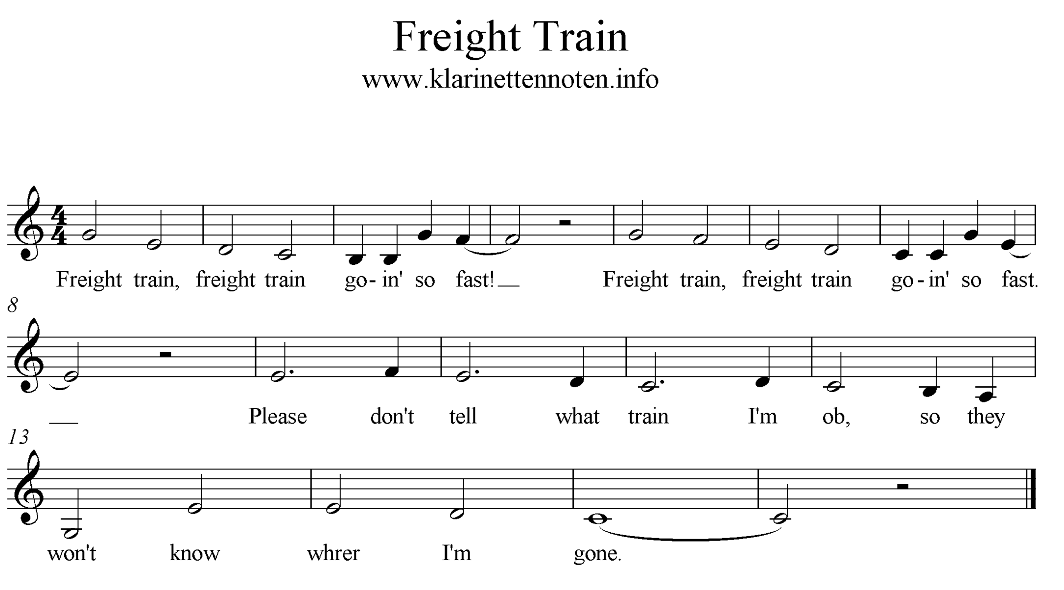 Freight Train freesheet music
